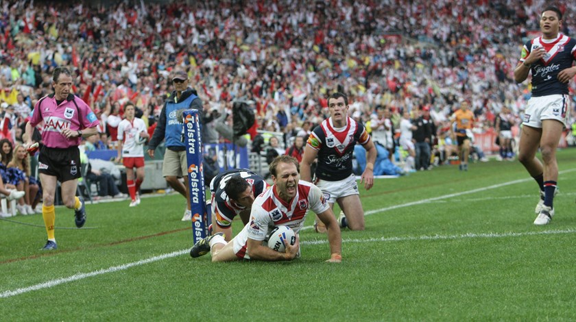 Gypsy celebrating a try during the Dragons' 2010 grand final victory over the Sydney Roosters