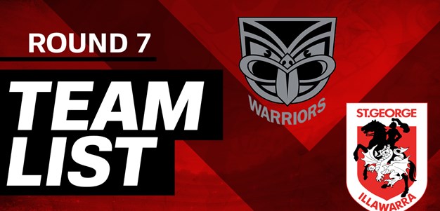 NRL team: Round 7 v New Zealand Warriors