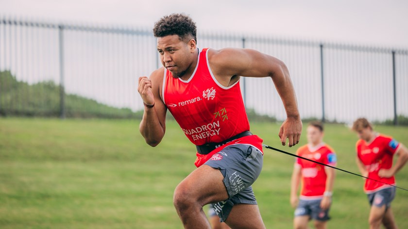Cyrus Stanley-Traill working hard in his maiden NRL preseason.