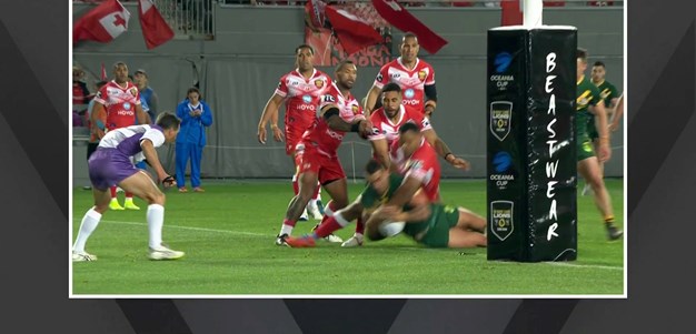 Vaughan scores his first try in the green and gold