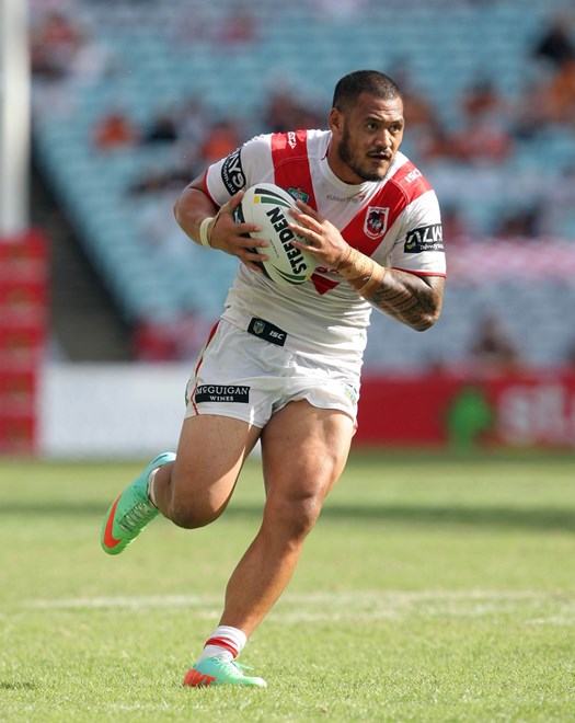 Leeson Ah Mau: NRL Rugby League - Round 1 - St.George-Illawarra Dragons V Wests Tigers at ANZ Stadium, Sunday the 9th of March 2014. Digital Image by Robb Cox nrlphotos.com