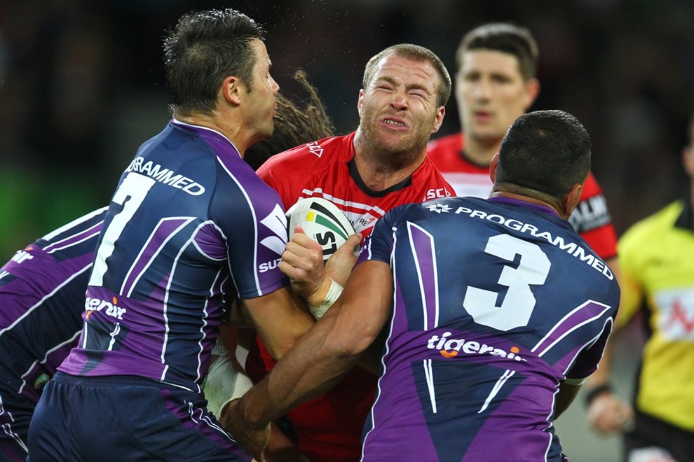Digital Image by Ian Knight © nrlphotos.com: Trent Merrin (St George Illawarra Dragons) NRL, Rugby League, Round 6, Melbourne Storm v St George-Illawarra @ AAMI Park, Melbourne, VIC, Monday April 14th, 2014. 