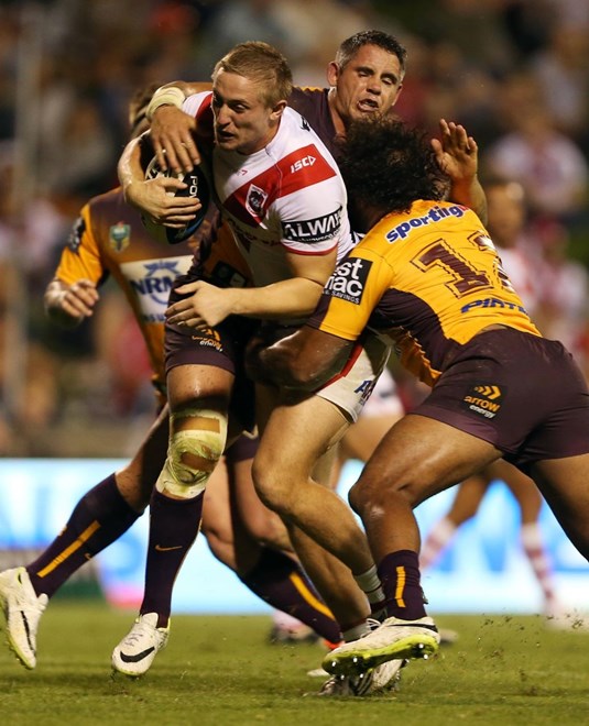 Digital Image by Robb Cox Â©nrlphotos.com: Jack Stockwell :NRL Rugby League - Round 4; St George Illawarra Dragons Vs Brisbane Broncos at WIN Stadium,  Friday the 28th of March 2014 .