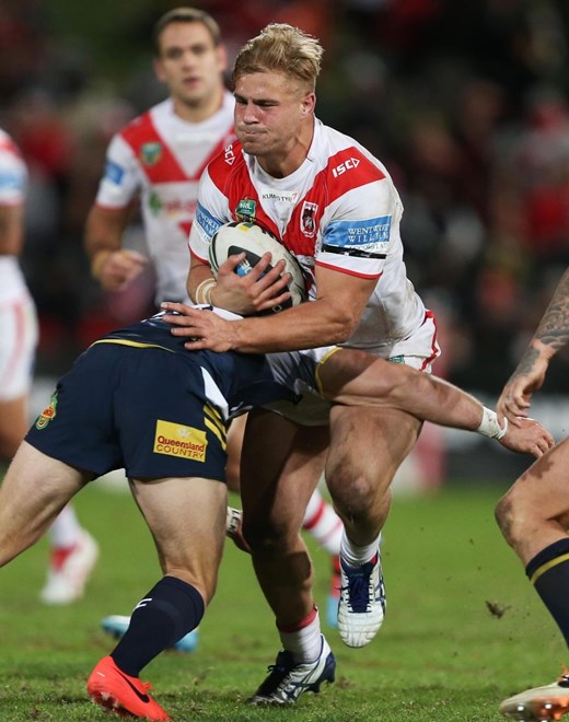 Digital Image by Robb Cox Â©nrlphotos.com: Jack De Belin  :NRL Rugby League - Round 17; St George Illawarra Dragons V North Queensland Cowboys at WIN Jubilee Stadium, Saturday the 5th of July 2014.