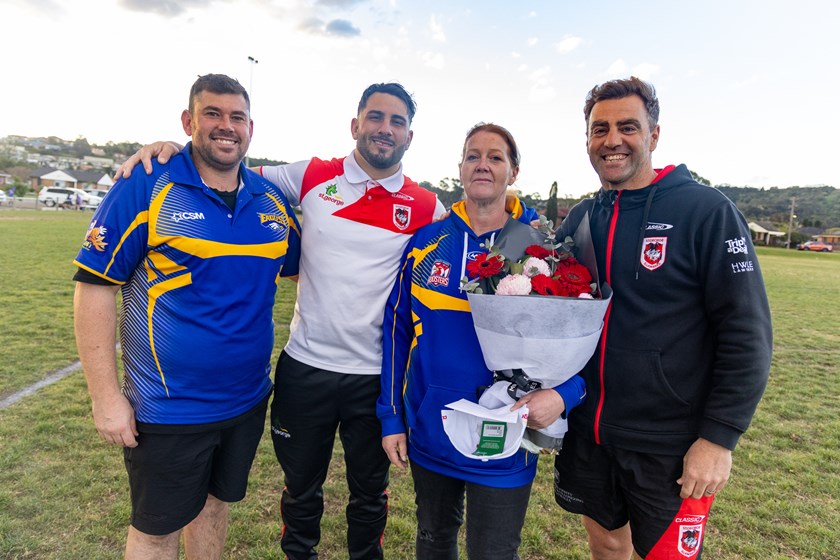 Dee Milosevski of the Berkeley Eagles pictured with Jack Bird and Dragons community manager Adam Bezzina.