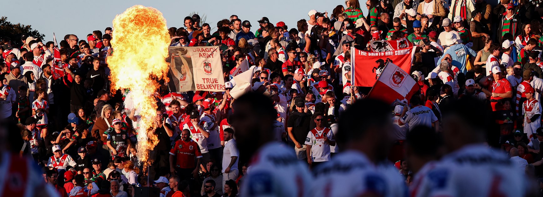 The Dragons faithful breathing fire at Netstrata Jubilee Stadium.