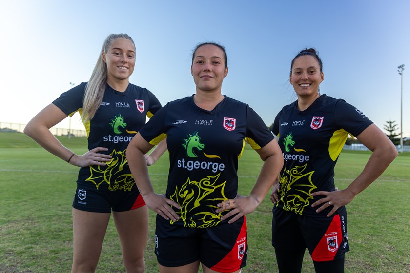 Teagan Berry, Raecene McGregor and Tyla Nathan-Wong show off the new captains run jersey.