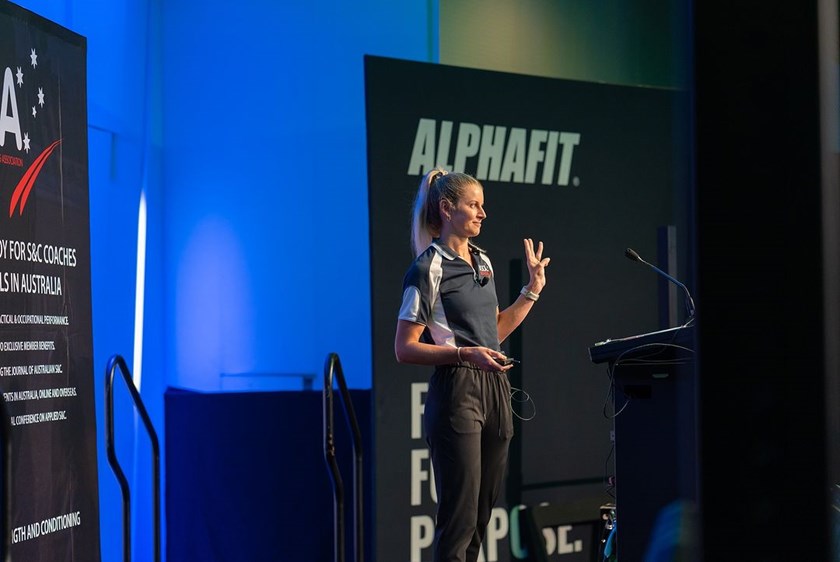 Kelly Penfold making a presentation on off feet conditioning at ASCA's conference in Brisbane.