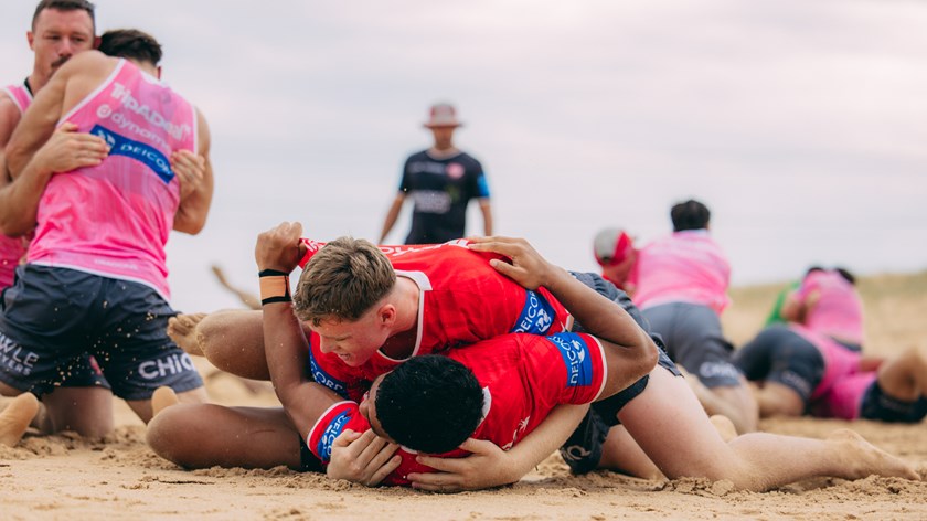 Hamish Stewart working hard in the sand.