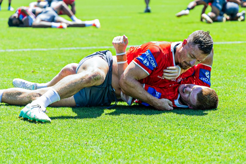 Cook teaching Reed a thing or two on a sweltering Kogarah morning.