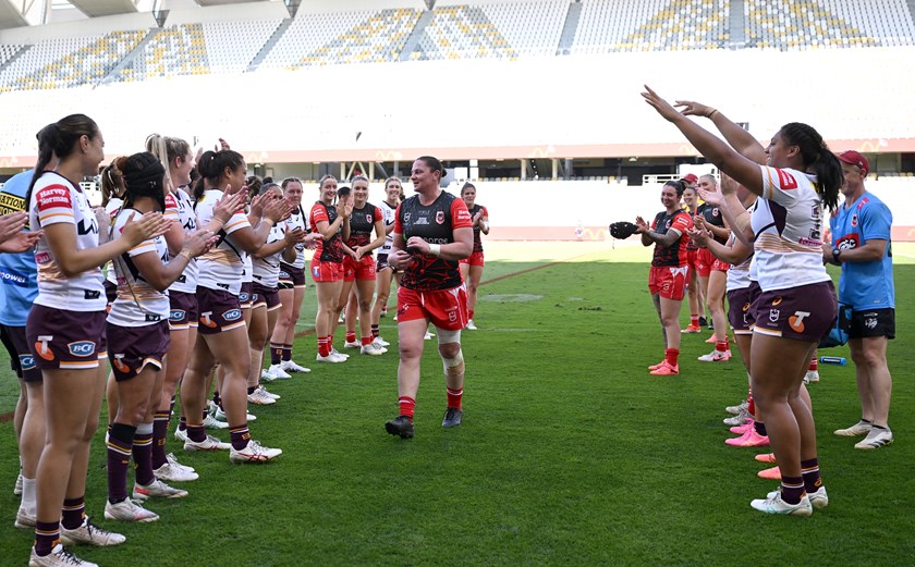Both sides honour Steph Hancock as she exits the field having made the 40th appearance of her NRLW career.