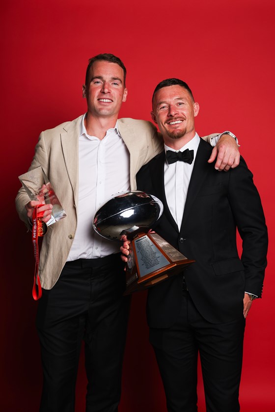 Co-captains Clint Gutherson & Damien Cook pose with their awards.