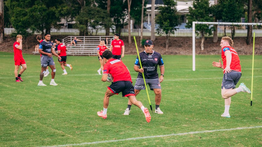 NRL Head Coach Shane Flanagan takes charge of a training drill.