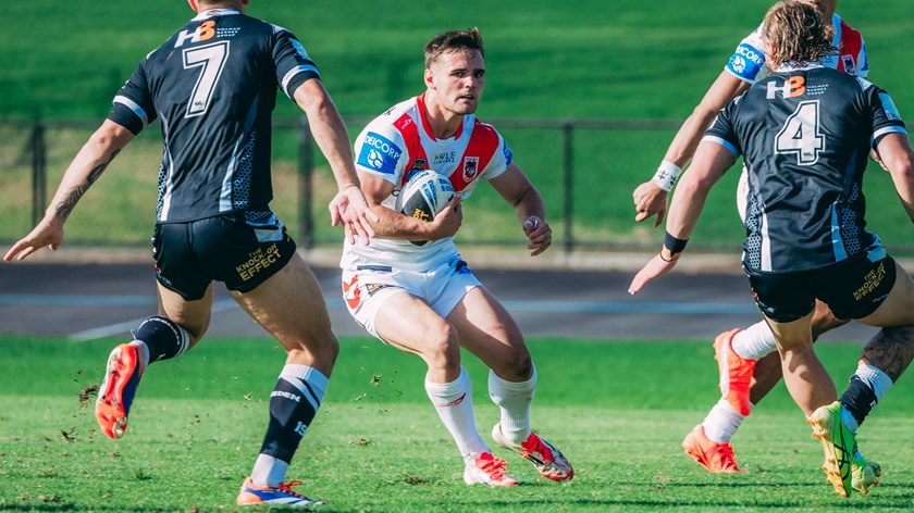Gerringong junior Hayden Buchanan carts the ball forward.