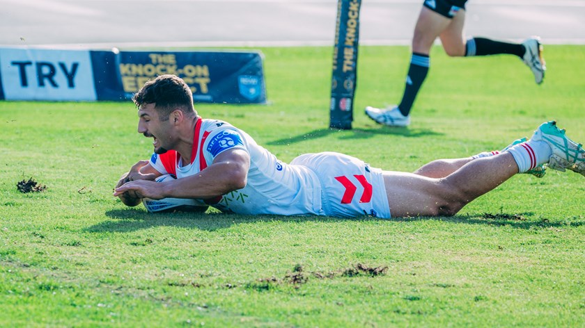 Nick Tsougranis goes over for a four-pointer.