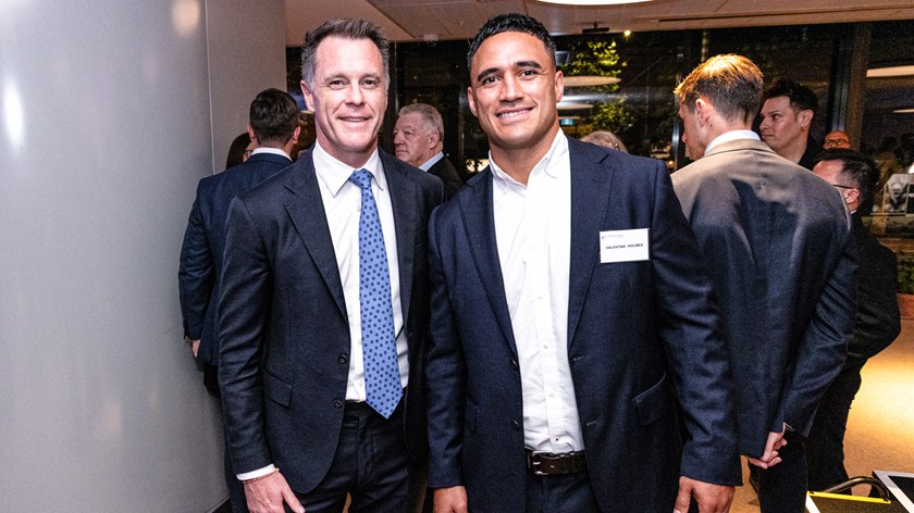 NSW Premier Chris Minns with Dragons star Valentine Holmes.