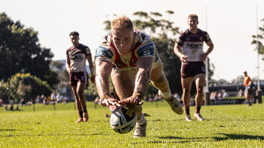 Jacob Webster wins the race to a kick with the club's Knock-On Effect NSW Cup side.